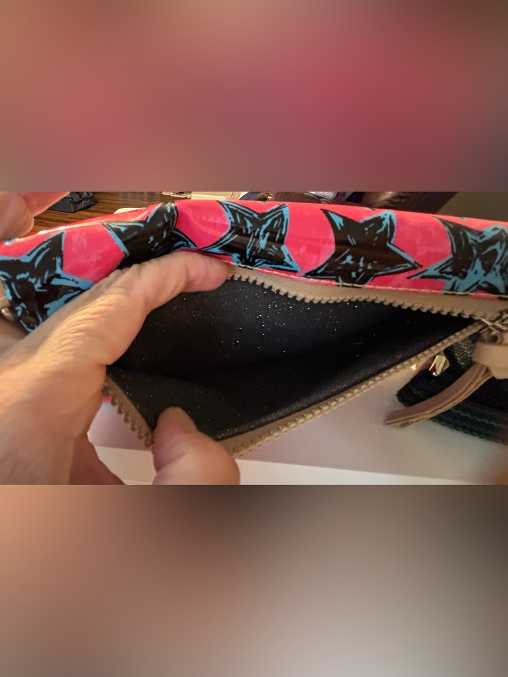 Consuela Pink Crossbody with Blue and Black Stars - Picture 4 of 7